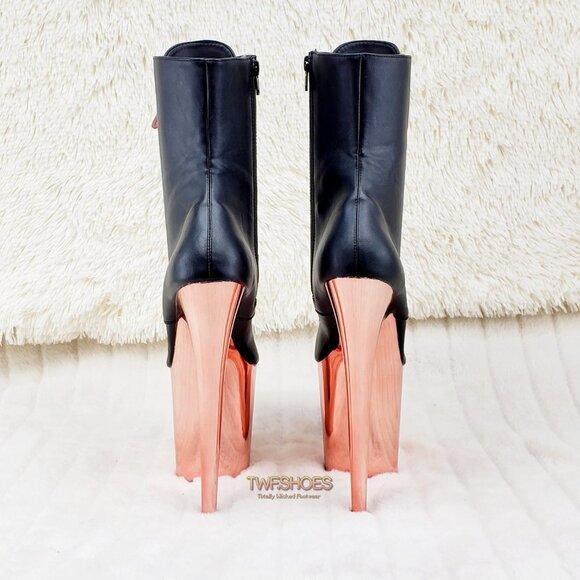Pleaser Rose Gold Platform 8" Heels Ankle Boots Flamingo 1020 - Picture 4 of 13